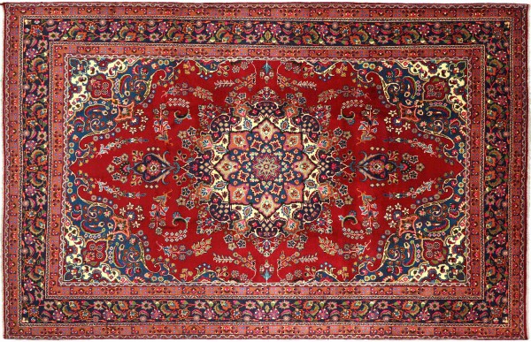 Perser Teppich 340x243 Handgeknüpft Orientteppich 240x340 Rot Medaillon Wolle Kurzflor