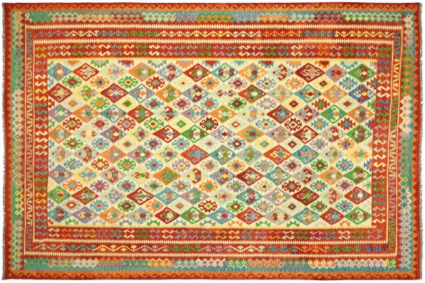 Afghan Maimana Kelim Bunt 394x309 Handgewebt Teppich 310x390 Bunt Geometrisch Orient