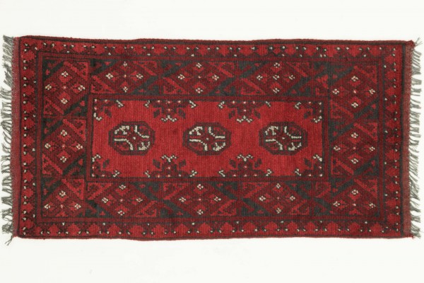 Afghan Andkhoi Aqcha 100x50 Handgeknüpft Teppich 50x100 Rot Geometrisch Muster Kurzflor