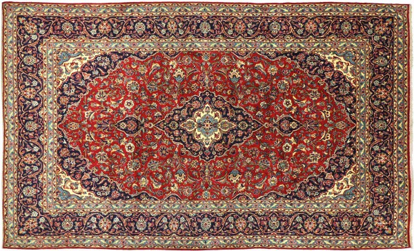 Perser Teppich 366x250 Handgeknüpft Orientteppich 250x370 Rot Medaillon Wolle Kurzflor
