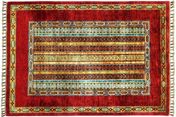 Afghan Ziegler Khorjin 148x101 Handgeknüpft Orientteppich 100x150 Rot Streifen Wolle