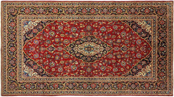 Perser Keshan 347x218 Handgeknüpft Orientteppich 220x350 Rot Medaillon Wolle Kurzflor
