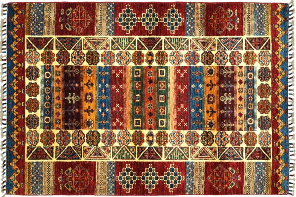 Afghan Ziegler Khorjin 160x100 Handgeknüpft Orientteppich 100x160 Rot Umrandung Wolle