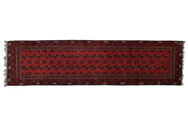 Afghan Aqcha 285x77 Handgeknüpft Teppich 80x290 Läufer Rot Geometrisch Kurzflor Orient