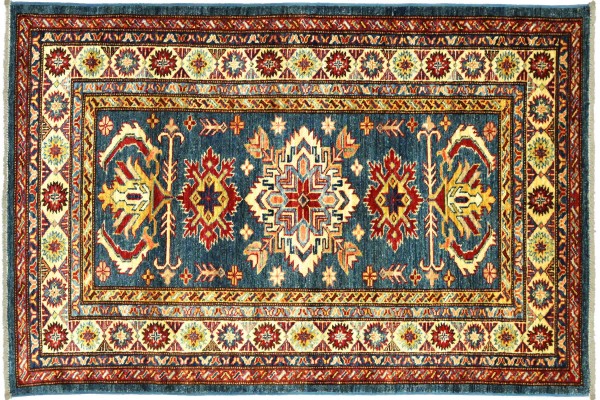 Afghan Kazak Fein 159x97 Handgeknüpft Orientteppich 100x160 Blau Umrandung Wolle