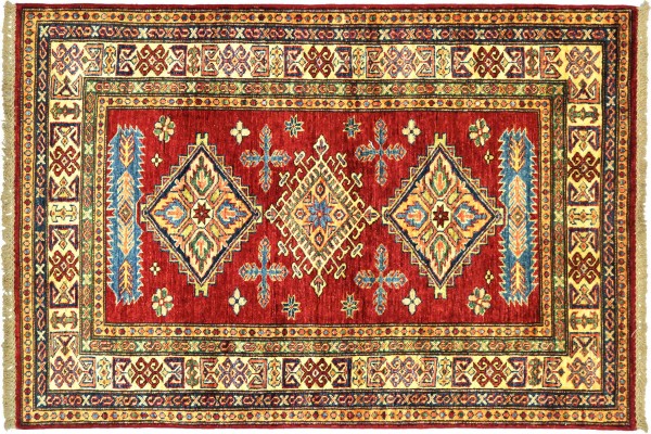 Afghan Kazak Fein 146x101 Handgeknüpft Orientteppich 100x150 Rot Umrandung Wolle