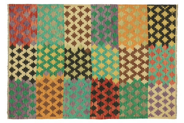 Afghan Maimana Kelim Bunt 247x186 Handgewebt Teppich 190x250 Bunt Geometrisch Orient