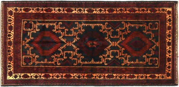 Afghan Belutsch Baluch 193x104 Handgeknüpft Orientteppich 100x190 Schwarz Geometrisch