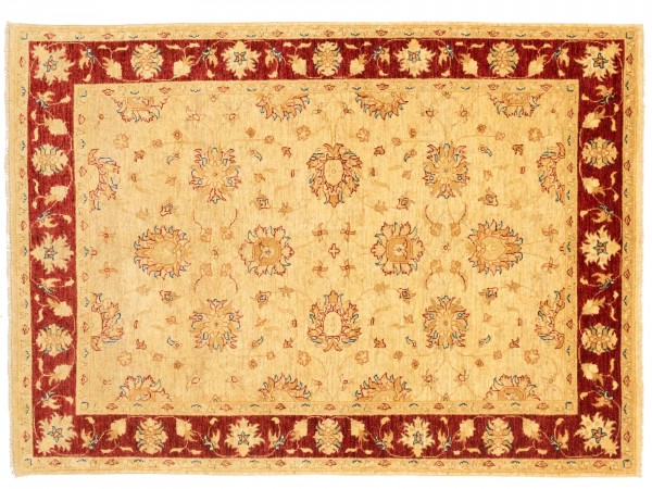 Afghan Chobi Ziegler 210x150 Handgeknüpft Teppich 150x210 Beige Blumenmuster Kurzflor
