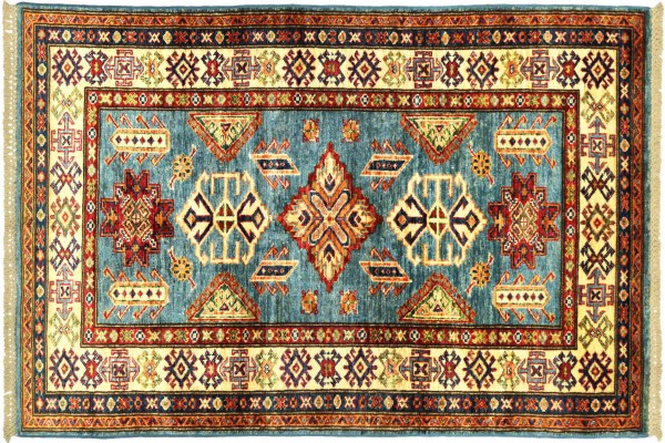 Afghan Kazak Fein 154x97 Handgeknüpft Orientteppich 100x150 Blau Umrandung Wolle