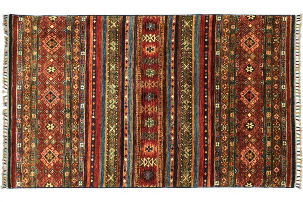 Afghan Khorjin Shaal 182x120 Handgeknüpft Orientteppich 120x180 Rot Floral Wolle