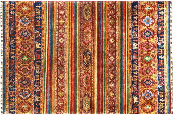 Afghan Khorjin Shaal 303x206 Handgeknüpft Orientteppich 210x300 Bunt Streifen Wolle