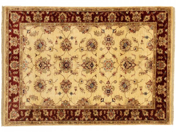 Afghan Chobi Ziegler 176x125 Handgeknüpft Teppich 130x180 Beige Blumenmuster Kurzflor