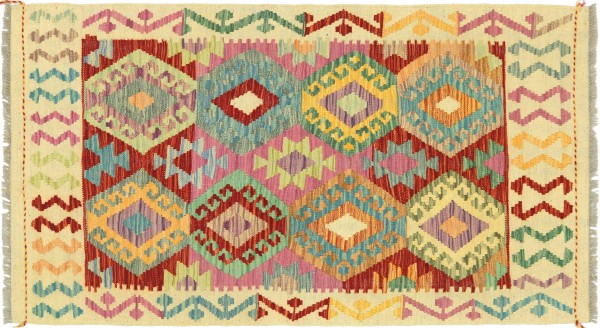 Afghan Maimana Kelim Bunt 132x79 Handgewebt Teppich 80x130 Bunt Geometrisch Orient