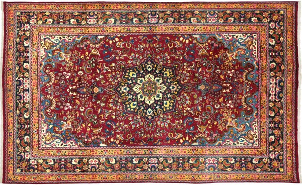 Perser Teppich 294x200 Handgeknüpft Orientteppich 200x290 Rot Spiegelmuster Wolle