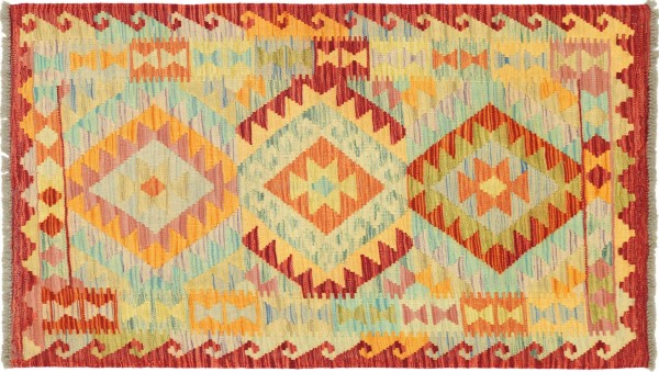 Afghan Maimana Kelim Bunt 129x81 Handgewebt Teppich 80x130 Bunt Geometrisch Orient