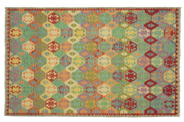 Afghan Maimana Kelim Bunt 298x204 Handgewebt Teppich 200x300 Bunt Geometrisch Orient