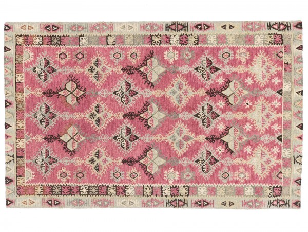 Handgefertigter Teppich 244x152 Handgetuftet Handarbeit 150x240 Rosa Geometrisch Muster