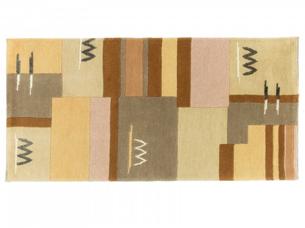 Nepal 139x69 Handgeknüpft Teppich 70x140 Mehrfarbig Geometrisch Muster Kurzflor Orient