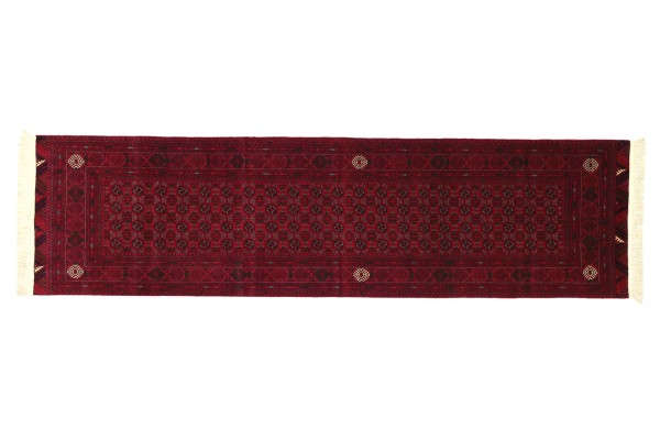 Afghan Mauri 277x80 Handgeknüpft Teppich 80x280 Läufer Rot Geometrisch Kurzflor Orient