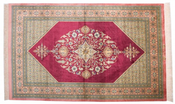 Perser Ghom Seidenteppich 203x125 Handgeknüpft Teppich 130x200 Mehrfarbig Orientalisch