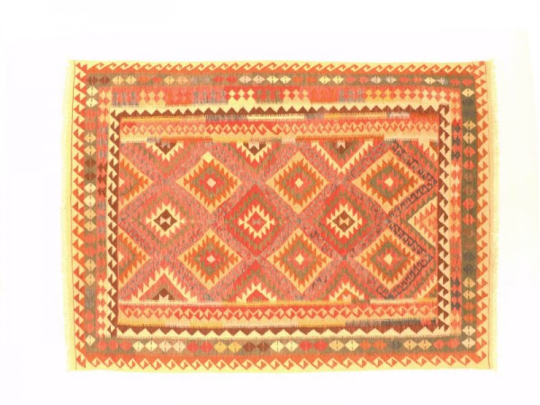 Afghan Maimana Kelim Bunt 296x202 Handgewebt Teppich 200x300 Rosa Geometrisch Muster