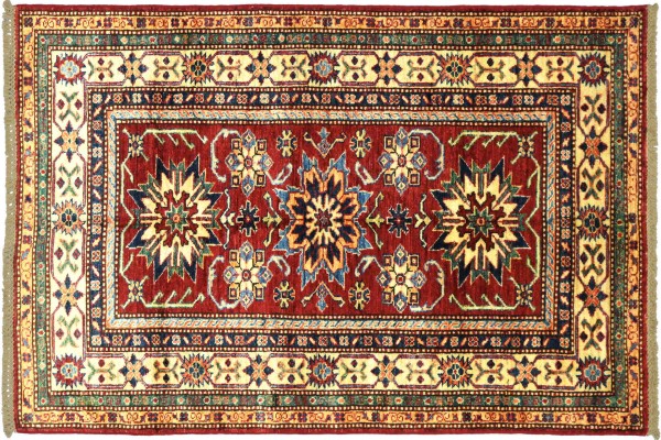 Afghan Kazak Fein 158x99 Handgeknüpft Orientteppich 100x160 Rot Umrandung Wolle