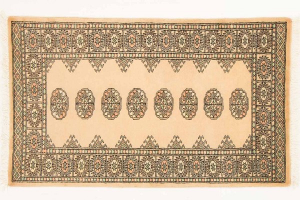 Pakistan Buchara 128x77 Handgeknüpft Teppich 80x130 Orange Geometrisch Muster Kurzflor