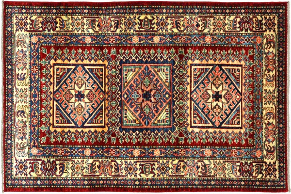Afghan Kazak Fein 154x101 Handgeknüpft Orientteppich 100x150 Rot Umrandung Wolle