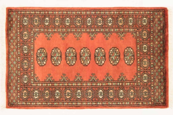 Pakistan Buchara 126x78 Handgeknüpft Teppich 80x130 Orange Geometrisch Muster Kurzflor