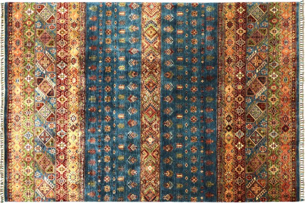 Afghan Khorjin Shaal 296x210 Handgeknüpft Orientteppich 210x300 Blau Streifen Wolle