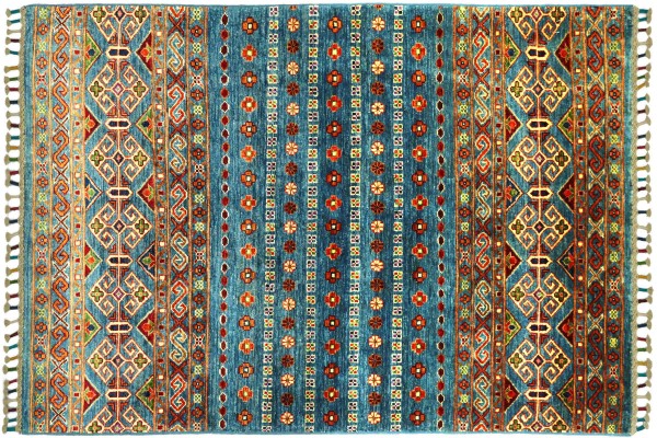 Afghan Ziegler Khorjin 150x100 Handgeknüpft Orientteppich 100x150 Blau Wolle Kurzflor