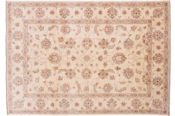 Afghan Chobi Ziegler 194x137 Handgeknüpft Teppich 140x190 Beige Orientalisch Kurzflor