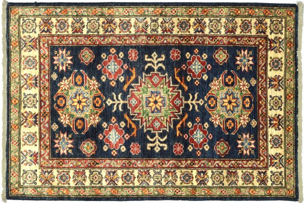 Afghan Kazak Fein 119x88 Handgeknüpft Orientteppich 90x120 Schwarz Umrandung Wolle