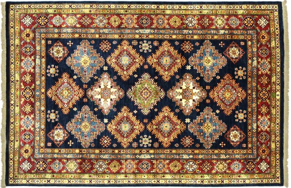Afghan Kazak Fein 201x147 Handgeknüpft Orientteppich 150x200 Blau Geometrisch Wolle