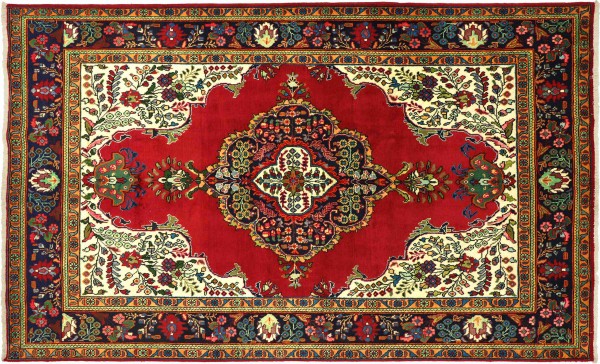 Perser Tabriz 300x204 Handgeknüpft Orientteppich 200x300 Rot Spiegelmuster Wolle
