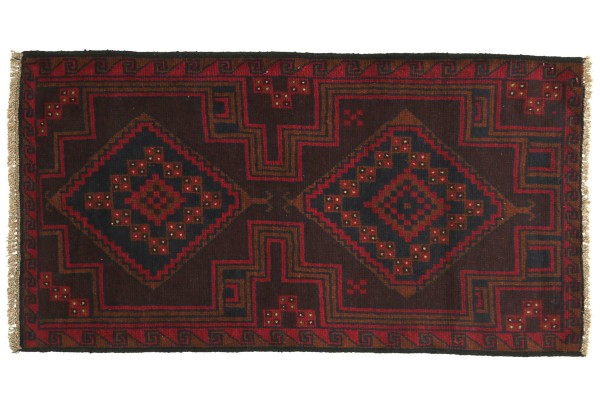 Afghan Belutsch 130x80 Handgeknüpft Teppich 80x130 Rot Geometrisch Muster Kurzflor