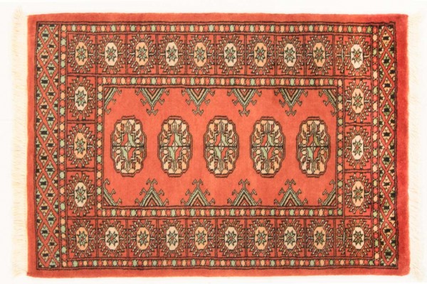 Pakistan Buchara 96x67 Handgeknüpft Teppich 70x100 Orange Geometrisch Muster Kurzflor