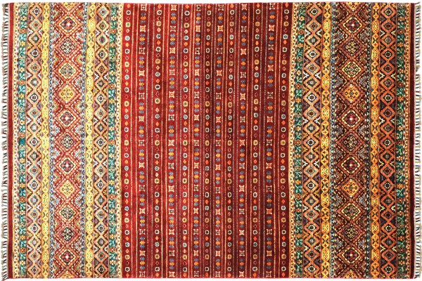 Afghan Khorjin Shaal 296x200 Handgeknüpft Orientteppich 200x300 Rot Streifen Wolle