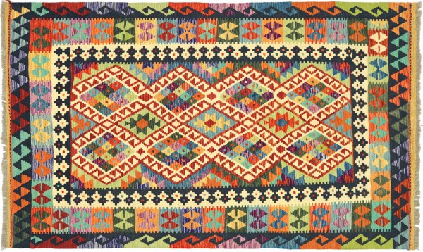 Afghan Maimana Kelim Bunt 189x128 Handgewebt Teppich 130x190 Bunt Geometrisch Orient
