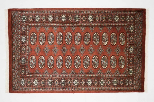 Pakistan Buchara 150x93 Handgeknüpft Teppich 90x150 Orange Geometrisch Muster Kurzflor