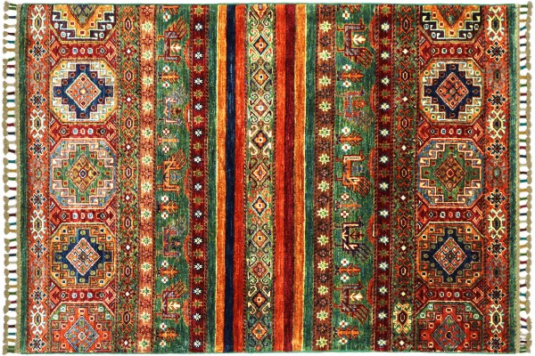 Afghan Ziegler Khorjin Tiere 150x102 Handgeknüpft Orientteppich 100x150 Rot Streifen