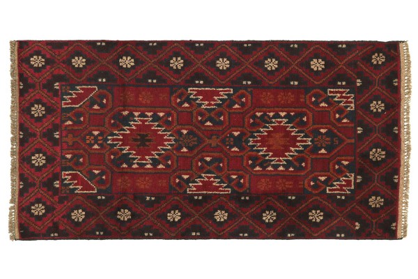 Afghan Belutsch 130x80 Handgeknüpft Teppich 80x130 Rot Geometrisch Muster Kurzflor