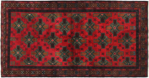 Afghan Belutsch Kreuze 197x125 Handgeknüpft Orientteppich 130x200 Rot Geometrisch Wolle