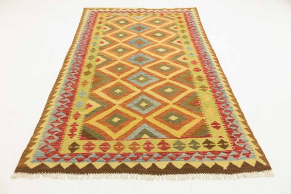 Afghan Maimana Kelim Bunt 243x150 Handgewebt Teppich 150x240 Beige Geometrisch Muster