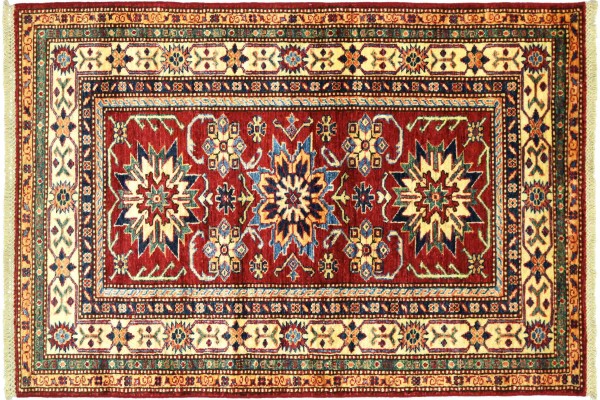 Afghan Kazak Fein 159x96 Handgeknüpft Orientteppich 100x160 Rot Umrandung Wolle