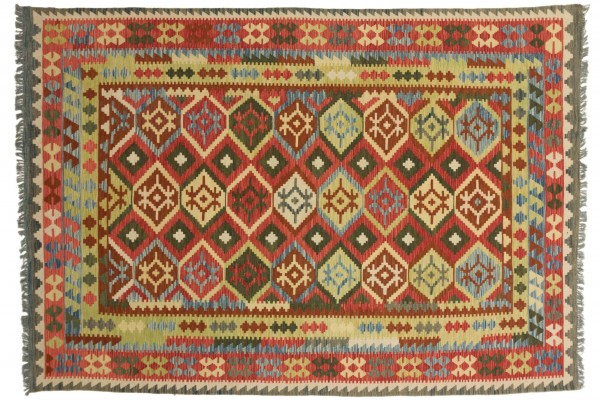 Afghan Maimana Kelim Bunt 304x213 Handgewebt Teppich 210x300 Mehrfarbig Geometrisch