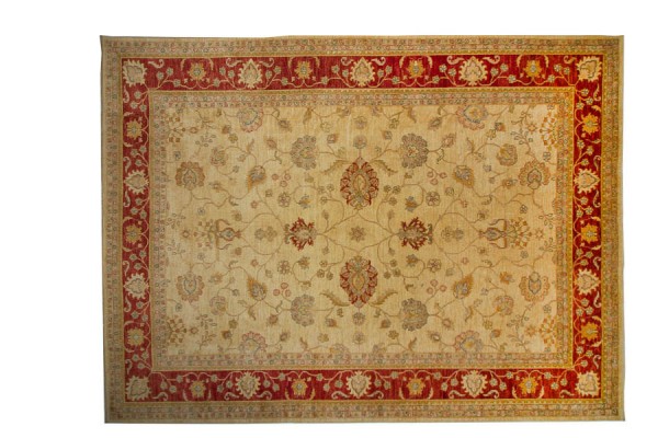 Afghan Chobi Ziegler 394x298 Handgeknüpft Teppich 300x390 Beige Orientalisch Kurzflor