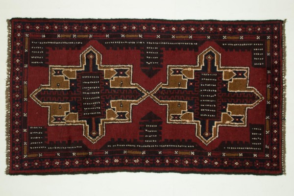 Afghan Belutsch 125x80 Handgeknüpft Teppich 80x130 Braun Geometrisch Muster Kurzflor