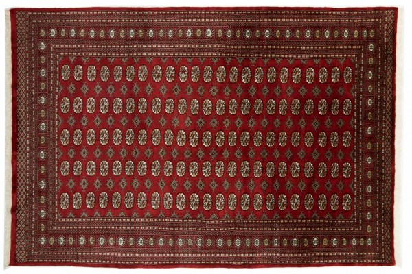 Pakistan Buchara 320x216 Handgeknüpft Teppich 220x320 Rot Geometrisch Muster Kurzflor